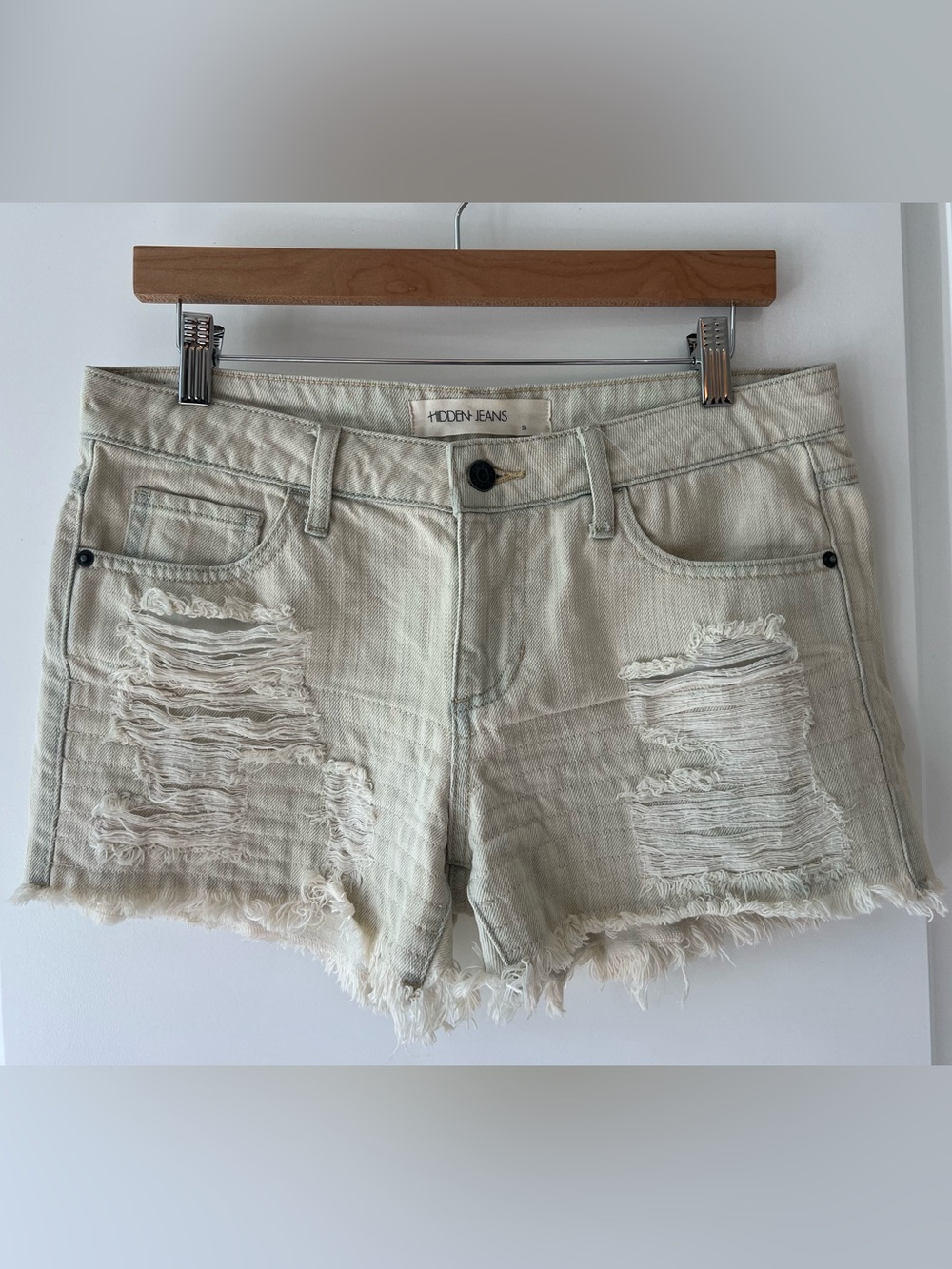 HIDDEN Jeans Distressed Frayed Hem Cutoff Denim Shorts Size Small Cotton Grunge - Picture 1 of 9
